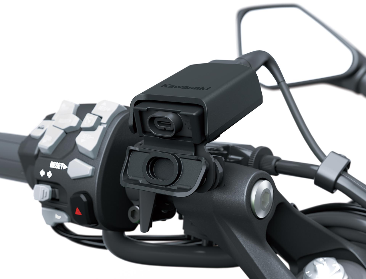 Tomada USB-C montada no guiador