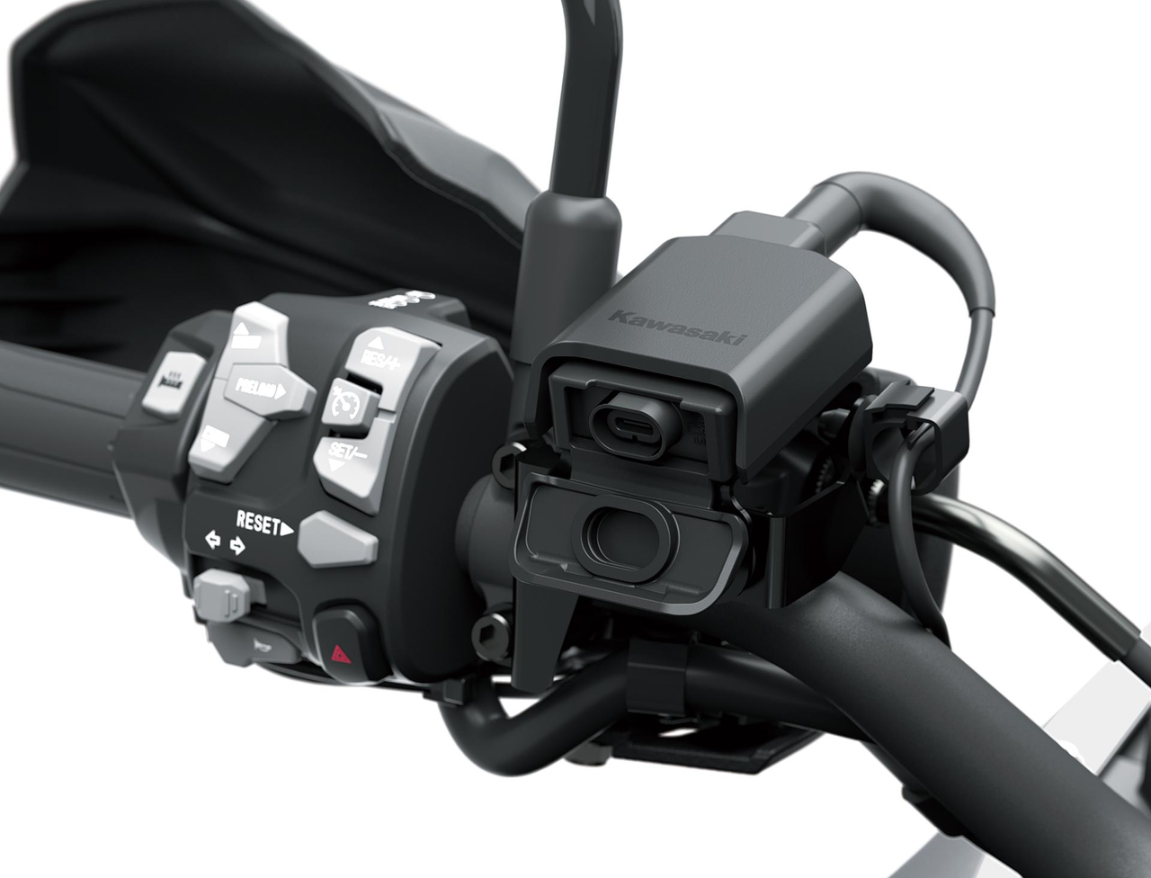 Tomada USB-C montada no guiador